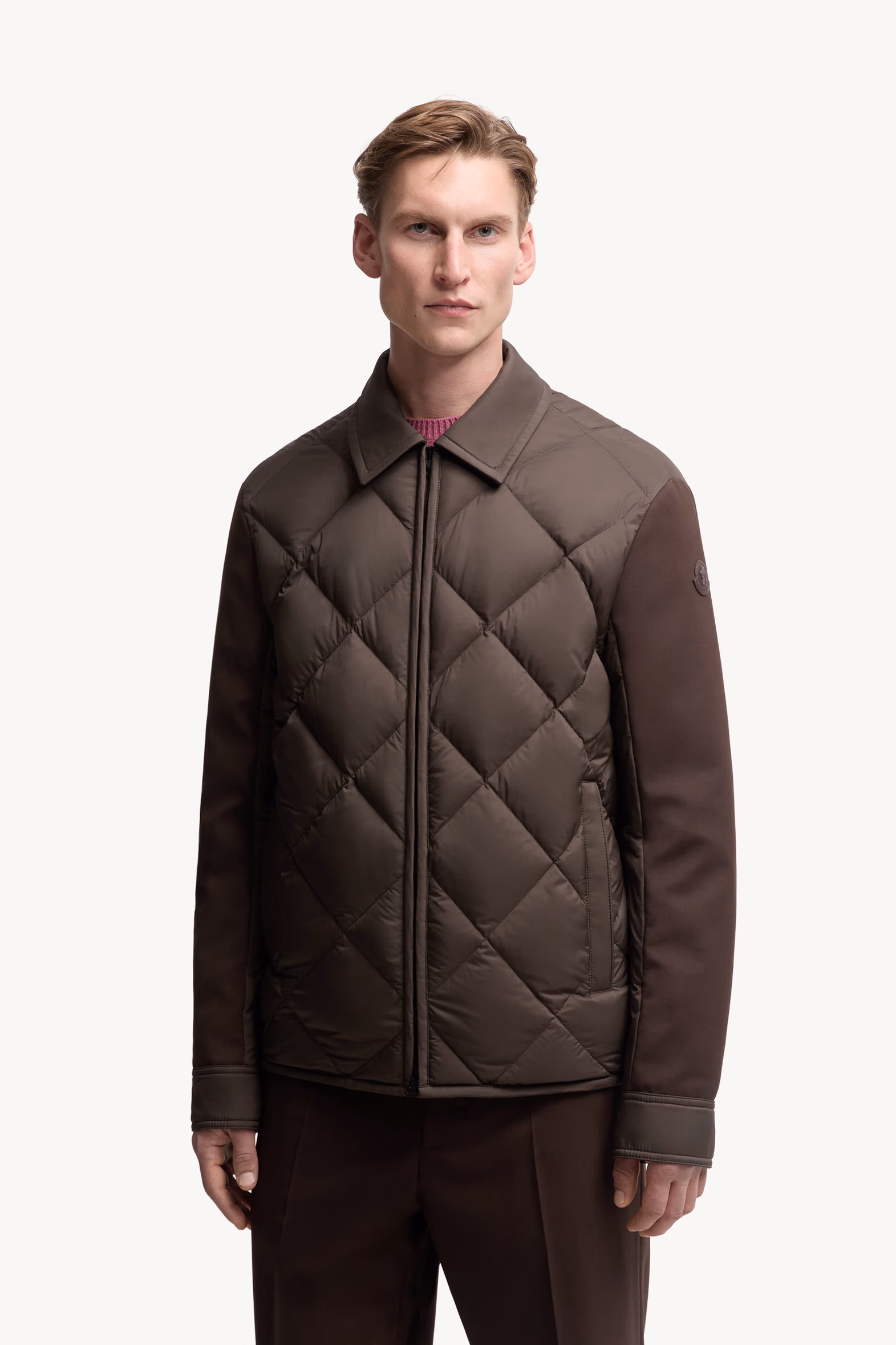 Aiguille Diamond-Quilted Down Shirt Jacket Men Brown Moncler 3